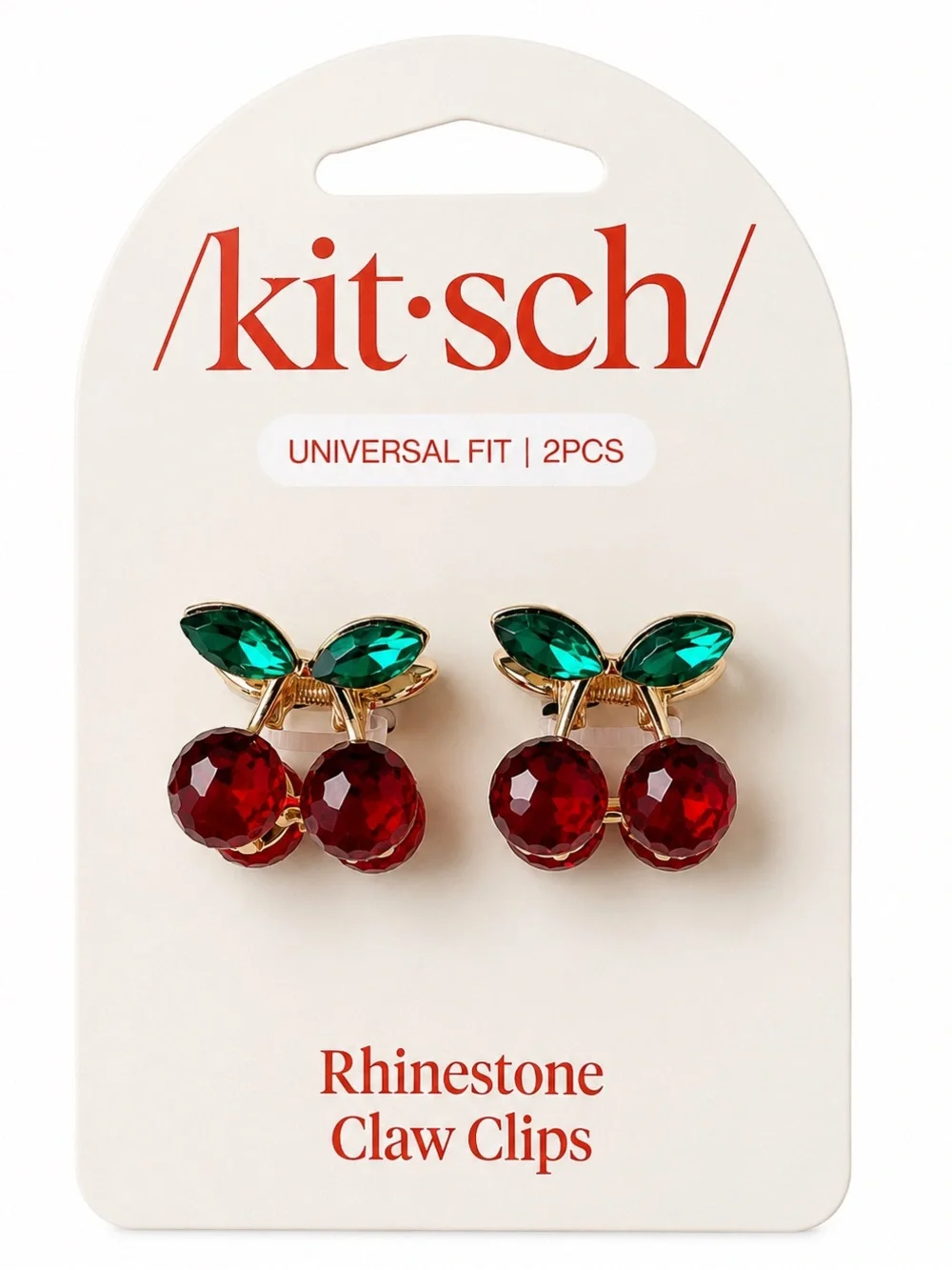 Kitsch Red & Green Rhinestone Cherry Claw Clips - 2 Pack
